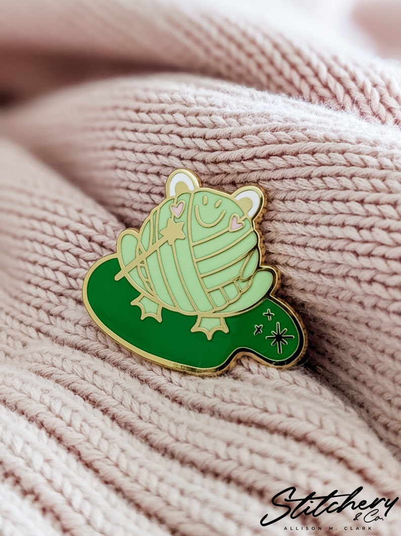 Hard Enamel Pin Magical Ms. Frog-It Cloisonné Project Bag Pin image 1