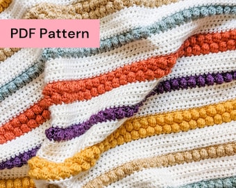 The Bobbles and Stripes Blanket Crochet Pattern | Beginner Tutorial and Step-by-step Photos | Instant Download PDF