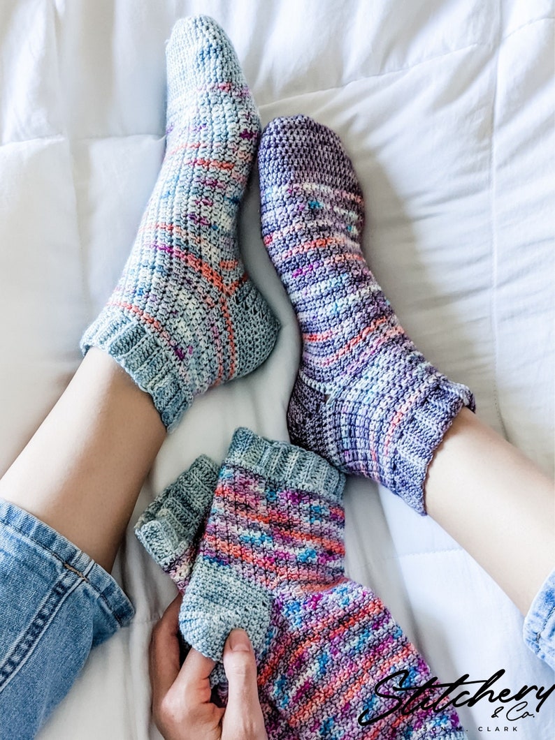 Crochet PATTERN The Millie Socks Easy Striped Crochet Socks with Ribbing Instant Download PDF image 8