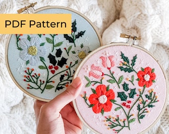 Embroidery PATTERN | 5-In. Christmas and Winter Flora | Christmas & Winter Collection | Beginner Embroidery | Instant Download PDF