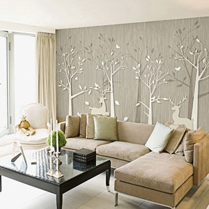 The Nordic Style Wallpaper, Minimalist Style, Abstract, Deer Tree Beige, Wall mural, Waterproof, Sen Departent
