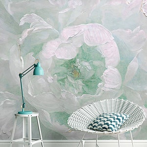 Pfingstrose Floral Tapete, Pfingstrosen, Europäischer Schlichter Stil Hintergrund, Mint Grün Freihand Malerei Blumen, Wand wandbild, umweltfreundlich, geprägt