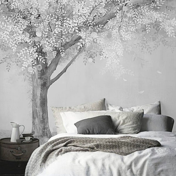 Tree Wallpaper, European Minimalism Originality Abstract Wall Decor, Black White Grey Colorful decorated Wall mural, Living Room Bedroom