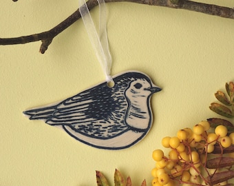 Decoración colgante de cerámica Robin Bird, adorno de árbol de Navidad, arte de pared, regalo de observación de aves, jardín amante de la naturaleza hecho a mano lino, pequeño regalo
