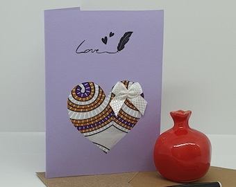 Carte de Saint-Valentin violette, fait main, fournie avec une enveloppe en papier recyclé