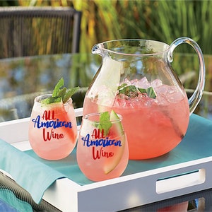 All American Wino / 4th of July / Independence Day / Stemless Wine Glass