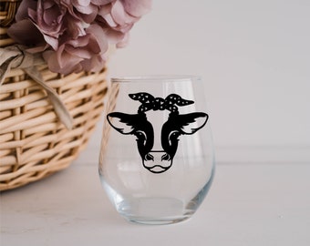 Baby Cow / Calf / Farm / Stemless Wine Glass