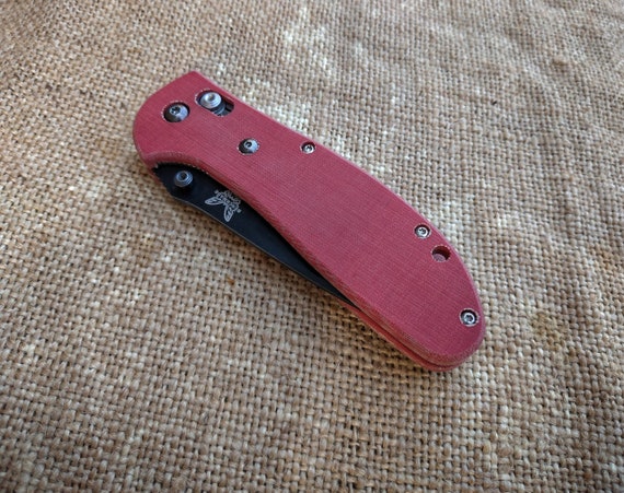 Red Linen Micarta Custom Scales For Benchmade Griptilian 550 551 552 553 With Red G10 Standoffs