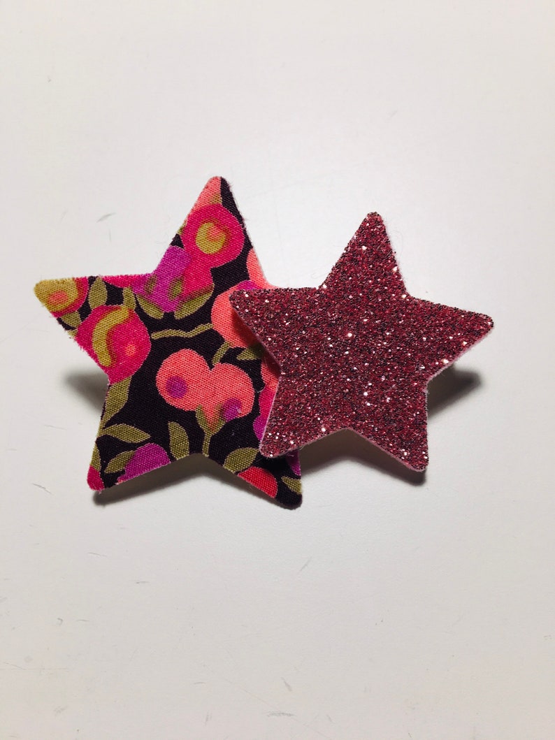 Broche étoiles paillettes, Liberty ou cuir, CarO de Colombes Rose