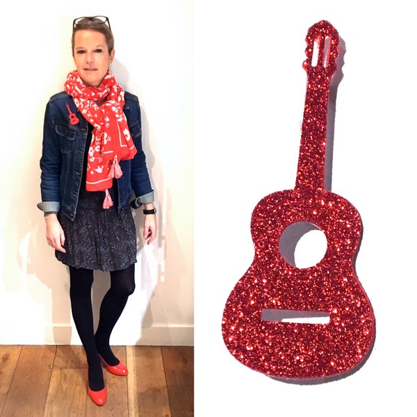 Broche paillettes ou liberty GUITARE CarO de Colombes