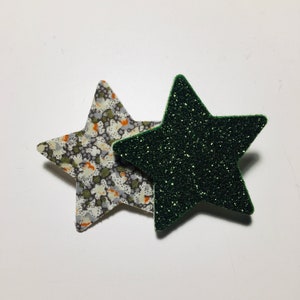 Broche étoiles paillettes, Liberty ou cuir, CarO de Colombes Kakie