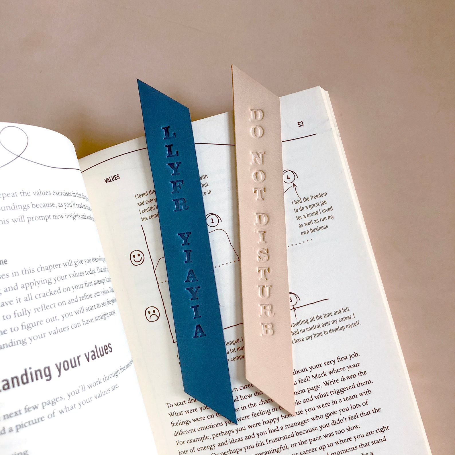 Personalised blue leather bookmark. Simple leather bookmark. | Etsy