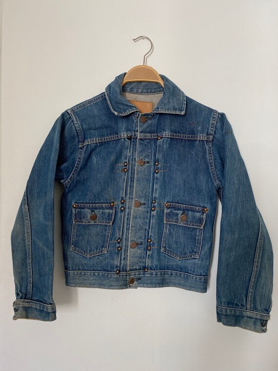 Vintage 1940s Denim Jacket Button Up Buckle Back J