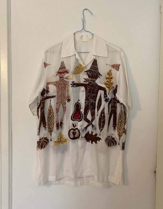 Rare Vintage 1950s Scarecrow Novelty Print Hallowe