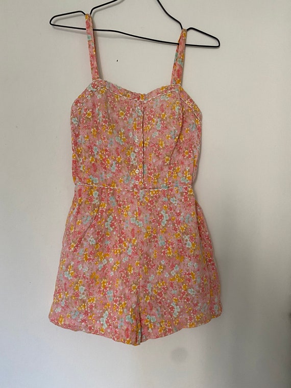 Vintage 1950s Floral Romper Playsuit Cotton Swimsu