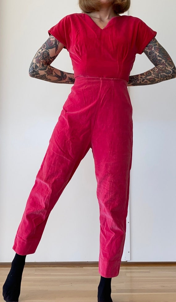 Vintage 1950s Two Piece Pink Velvet Set Jumpsuit