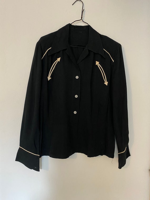 Vintage 1940s Black Gabardine Western Shirt Blouse