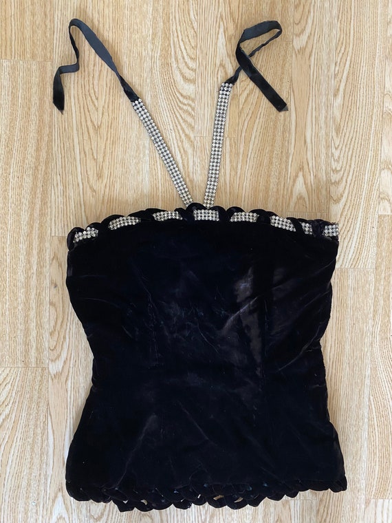 Vintage 1950s Vintage Black Velvet Halter Top with