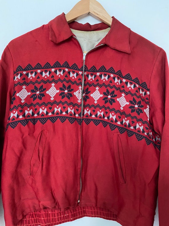 Vintage 1950s Snow Flake Print Gabardine Jacket no