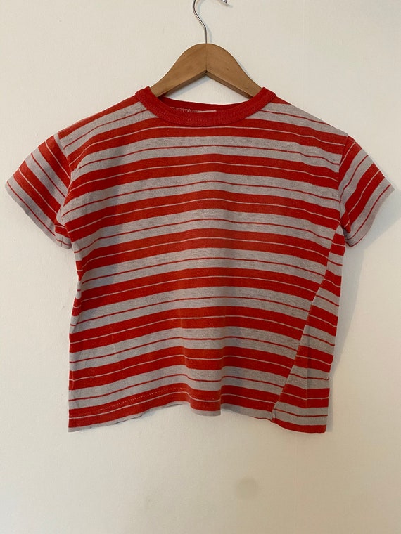 Vintage 1950s Gray and Red Striped T Shirt