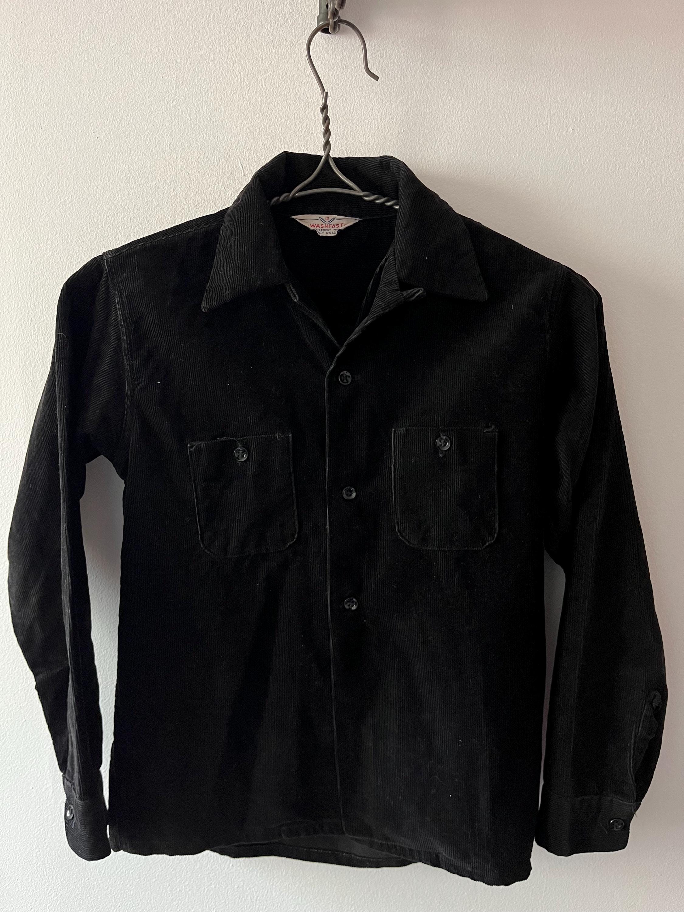 トップス 50-60s black corduroy shirt Vintage 1950s BLACK Corduroy Shirt Montgomery Ward - Etsy