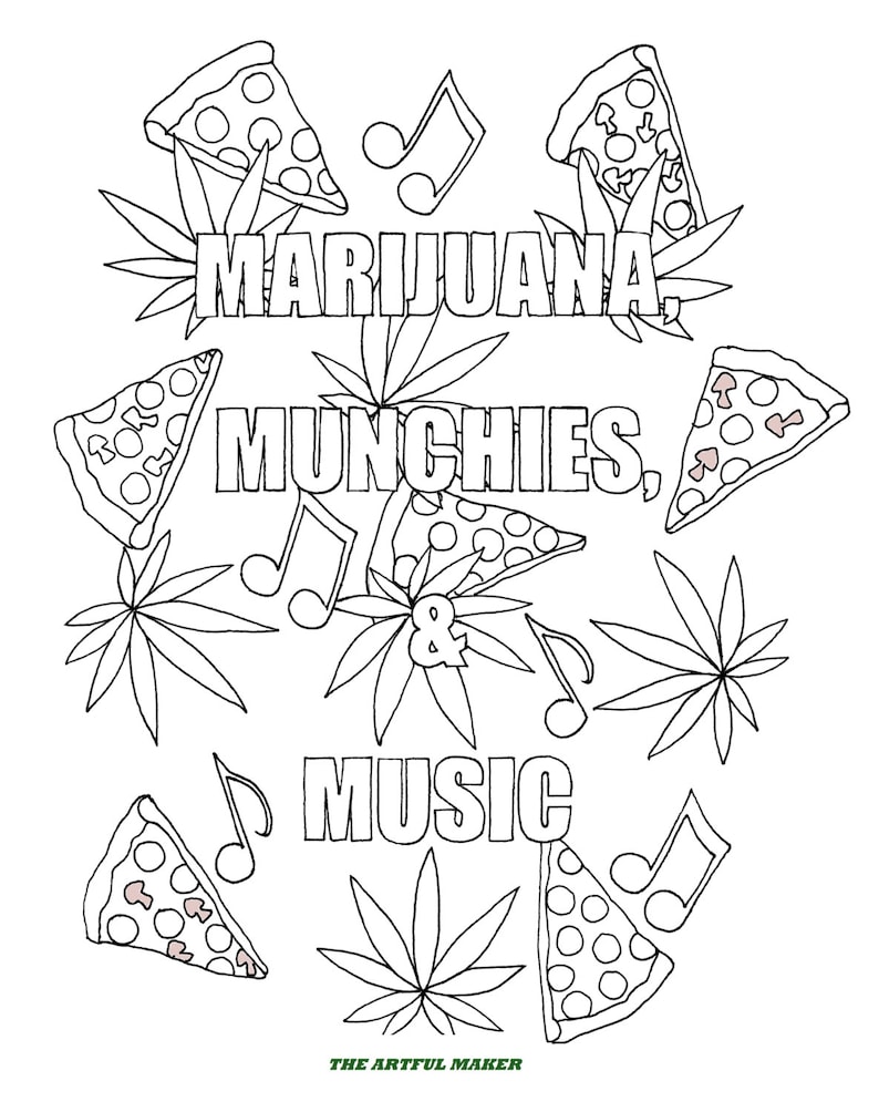 Download Marijuana Munchies & Music Adult Coloring Pages by The | Etsy