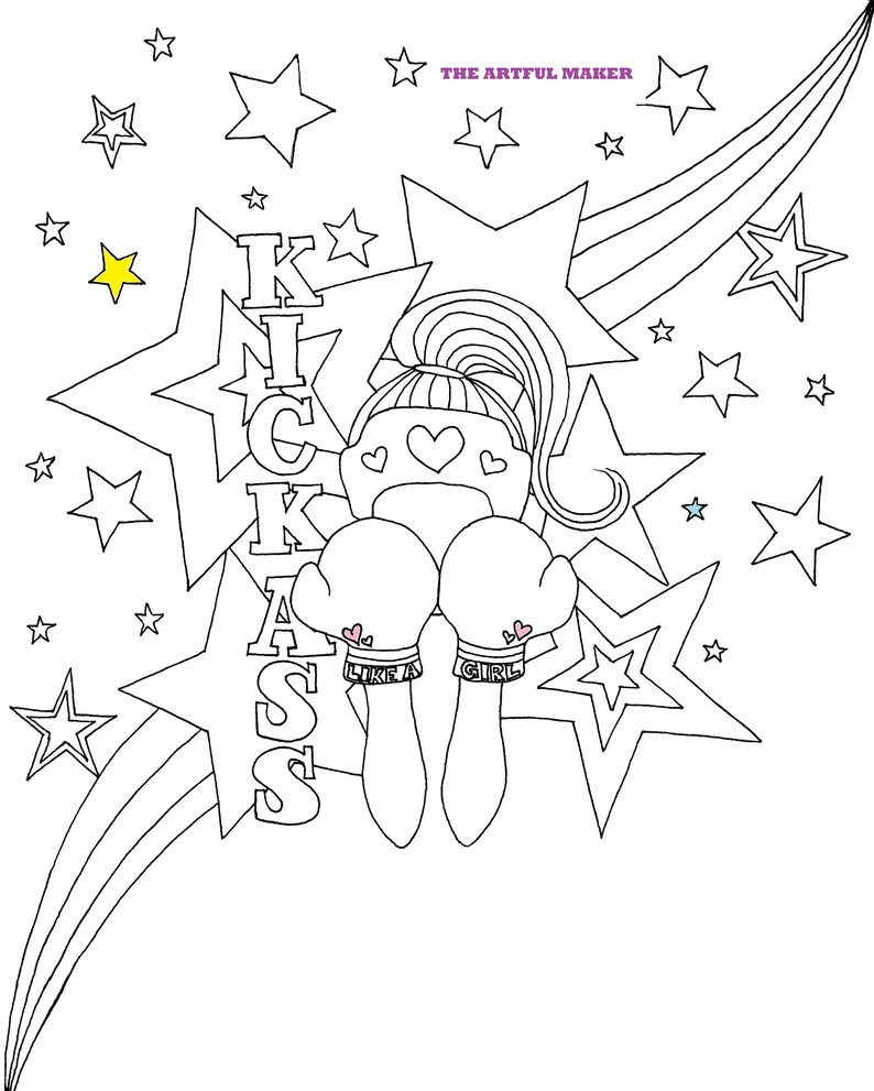 Kick Ass Like a Girl Adult Coloring Page by the Artful Maker - Etsy