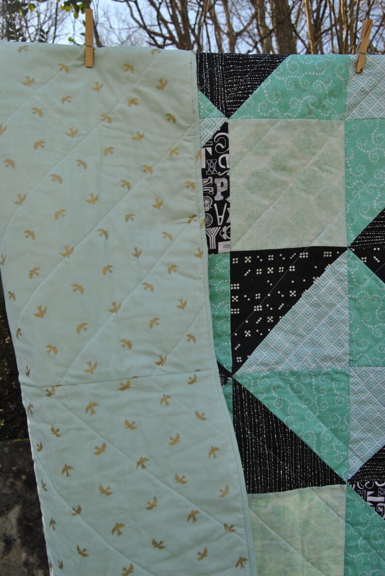 Mint and Black Baby Quilt Etsy