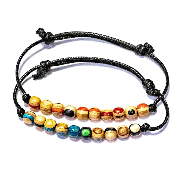 Beaded Friendship Bracelet from Recycled Skateboards - Wooden Bead Bracelet - Wooden Jewellery - Unique Gifts - Colourful Wood Beads