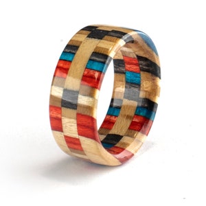 Wooden Ring - Recycled Skateboard - Wedding Bands - Unique Ring - Blue - Black - Red - Mens ring - 5th Anniversary - Men Boyfriend Gift