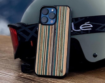 Dark Blue - Wood iPhone Magsafe case from Recycled Skateboards for 15, 14, 13, 12, 11, X, SE, 8, 7 iPhone Pro max, Plus, Pro, SE and Pixel