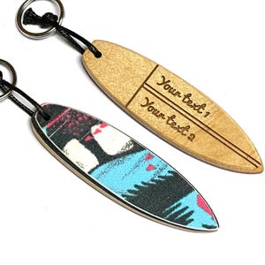 Personalized Surfboard Keychain from Recycled Skateboards - Personalized Gift - Engraved name - Wood Surfboard - Surfer Gift Custom keychain