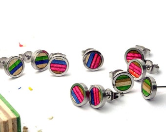Boho Wood Earrings from Skateboards - Colorful earrings - Wooden Earrings set -  Gift for Her - Funky - Geometric - Minimalist - Circle