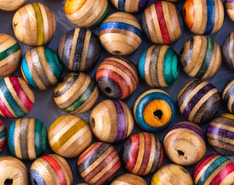 Recycled Skateboard Wood Beads: Handmade Multicolor Charms (6mm 8mm 10mm)