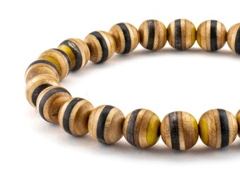 Boho Yellow Skateboard Wood Bracelet: Recycled Beaded Jewelry