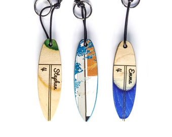 Personalized Surfboard Keychain from Recycled Skateboards - Custom Gift - Engraved name - Wood Surfboard - Surfer Gift - Wood keychain