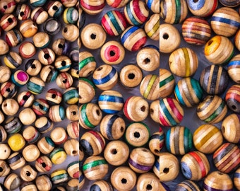 Recycled Skateboard Beads: Multicolor Wood DIY Jewelry Supplies