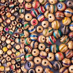 Perline multicolore Boho, perline retrò in legno naturale da skateboard riciclati, 10 mm, 8 mm, 6 mm, forniture per gioielli fai da te sostenibili, perline a strati
