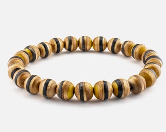 Round Wood Beaded Bracelet: Recycled Skateboard Boho Friendship Jewelry
