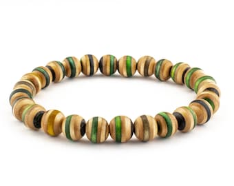 Recycled Skateboard Wood Bead Bracelet: Boho Friendship Jewelry