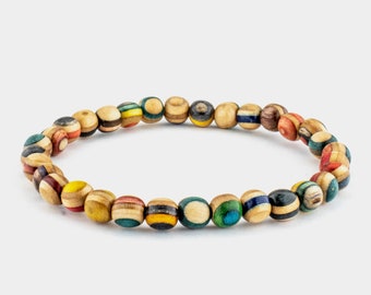Recycled Skateboard Bead Bracelet: Eco-Friendly Unisex Wood Jewelry