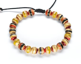 Red Recycled Skateboard Bracelet: Wood Bead Friendship Jewelry (8mm)