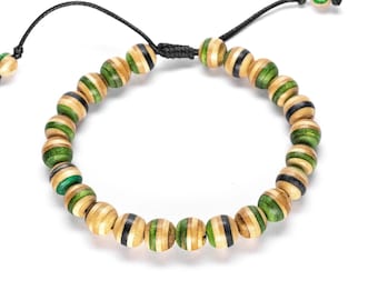 Green Skateboard Bracelet: Recycled Wood Beaded Bracelet