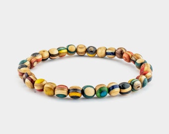 Recycled Skateboard Wood Bead Bracelet: Friendship Jewelry