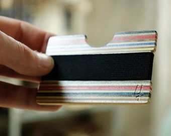 Wallet made from Recycled Skateboards, Slim Eco friendly Front pocket Wood Mens, Card Holder, Minimalist Travel Vegan wallet, Money Clip