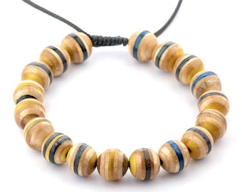 Recycled Skateboard Wood Bracelet: Unisex Beaded Jewelry (10mm)