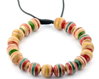 Recycled Skateboard Bead Bracelet: Eco-Friendly Skate Gift, Red 10mm beads
