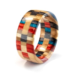 Wooden Ring - Recycled Skateboard - Wedding Band - Red - Blue - Girlfriend Gift - Boyfriend Gift - Gift for him - Gift for her - Anniversary