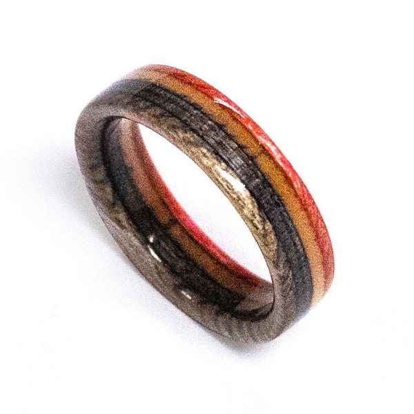 Wooden ring made from Skateboard – Boho Ring – Wedding Band – Wood Ring – Unique Ring – Red Ring – Ring for Women – Mens - Girlfriend gift