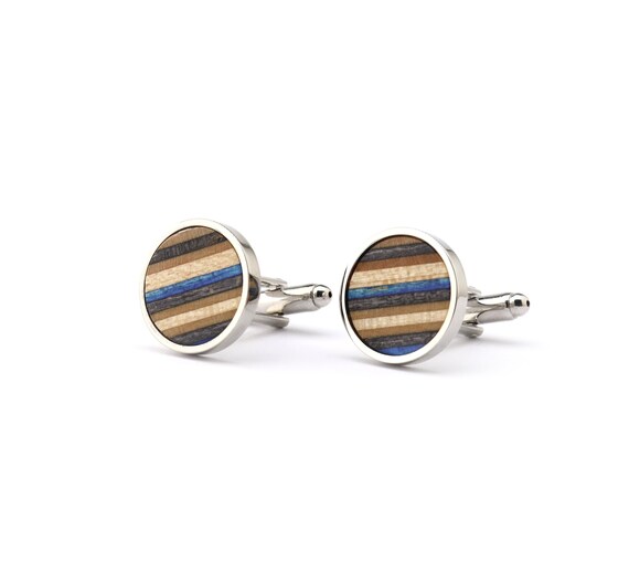 Wood Cufflinks Custom Cufflinks Wooden Cufflinks Unique Cufflinks Mens Cufflinks Recycled Skateboards Round Cufflinks Mens Gifts